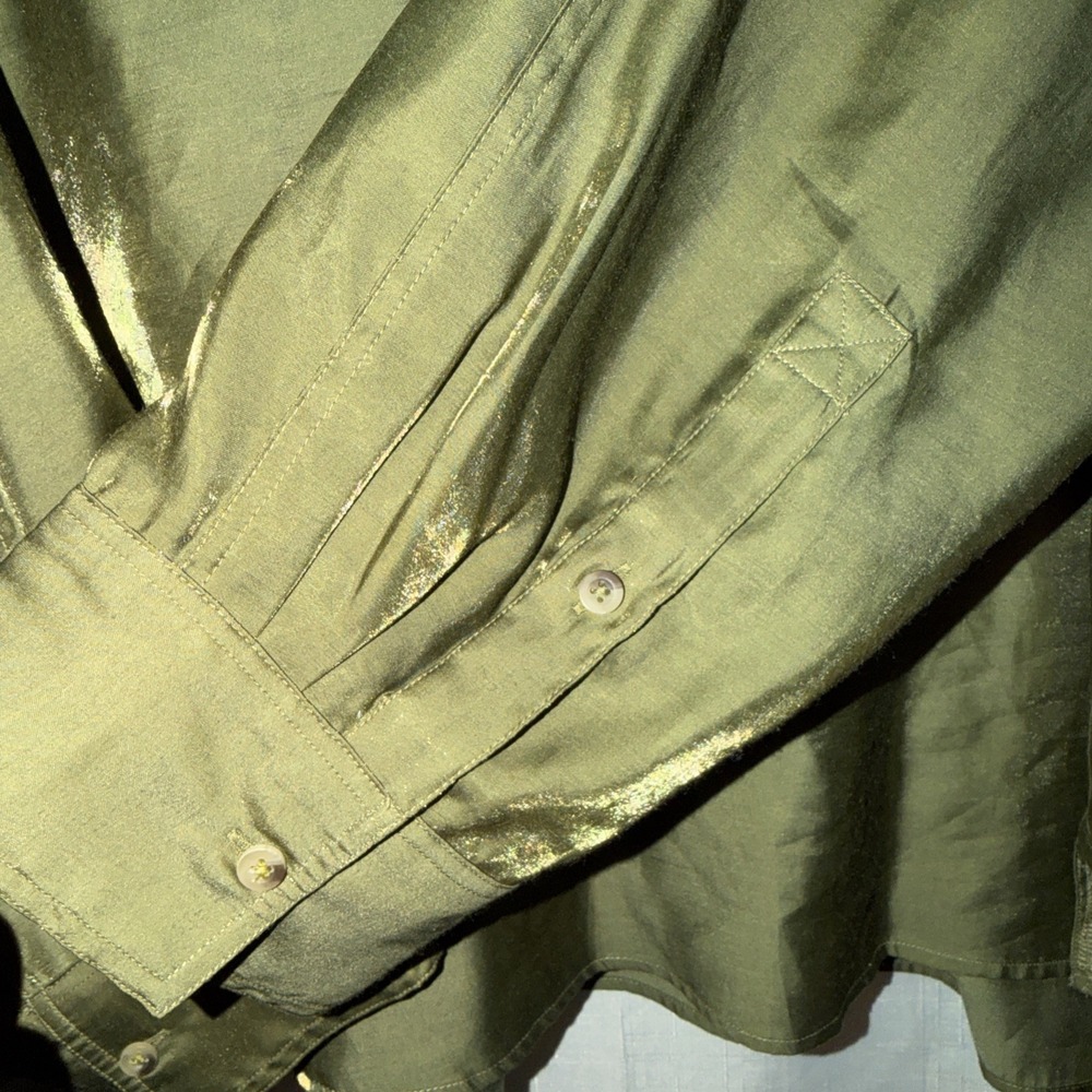 Pilcro Olive Satin V-Neck Blouse - Picture 7 of 11